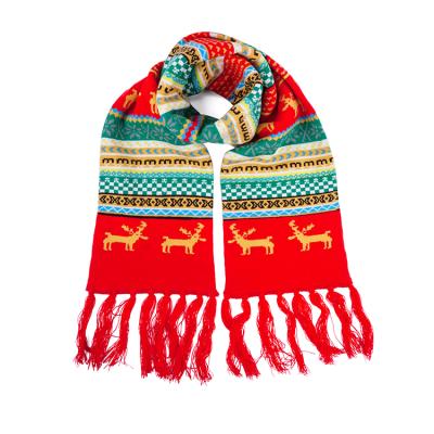 China Fashion Latest Christmas Jacquard Style Knitted Scarf Warm Winter Wear Christmas Gift Scarf Women for sale