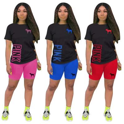 China QUICK DRY Pink Shorts Set Custom Summer T-Shirt Shorts Tracksuits Women Clothing Two Piece Pants Sets T-shirts Prints Plus Size Tracksuits for sale