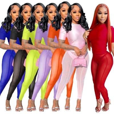 China 2022 Anti-Wrinkle Women Two Piece Panties Set Joggers Clothing Tracksuits Women Mesh Tops 2 Piece Pant Sets Teams Summer Clothing for sale