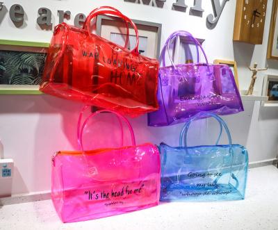 China Fashion Women Tote Handbag Gym Bag Custom Clear Transparent Colorful Jelly Make Up Holographic Duffle Bag PVC Monogram Duffle Bag for sale