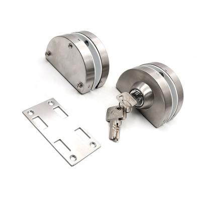 China Modern 304 Stainless Steel Switch Single Action Twisted Frameless Glass Door Lock No Glass Cutout for sale