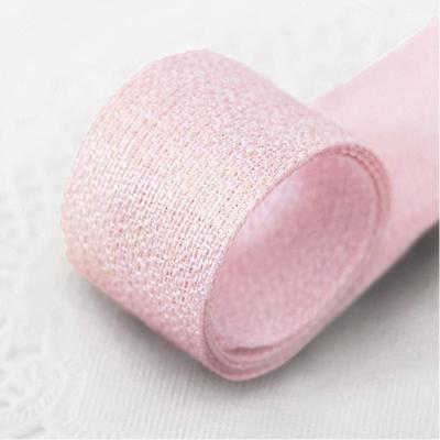 China Pale Pink Eco - Friendly High - Grade Polyester 25mm Plus Mixed Knitted Gold / Roll Yarn Ribbon Gift Box Wrapping Ribbon 10 Yards for sale