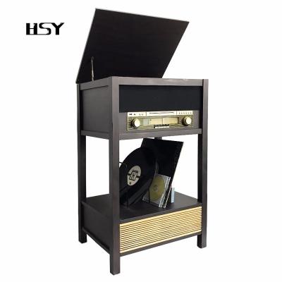 China Nostalgic Vinyl Record Player FM Radio CD Player MDF PVC Radio Turntable With Stand Leg for sale