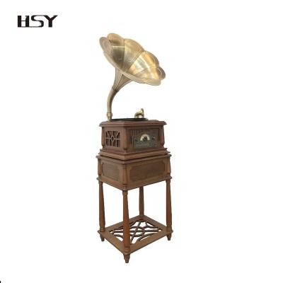 China Home Classic Antique USB CD Player Phonograph Wood Player With Brass Horn for sale