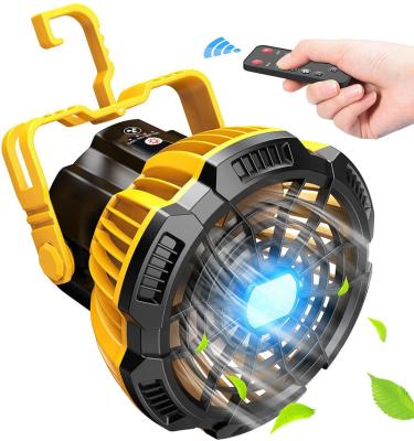 China Yellow Portable USB Remote Control Fan De Luces Led Mini Fan With Light Rechargeable Camping Solar for sale