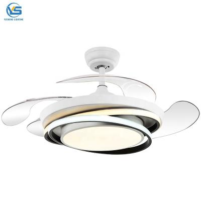 中国 Modern remote control 42 inch 110v 220v ceiling fans folding with lights lamp led designer luz con ventilador oculto techo 販売のため