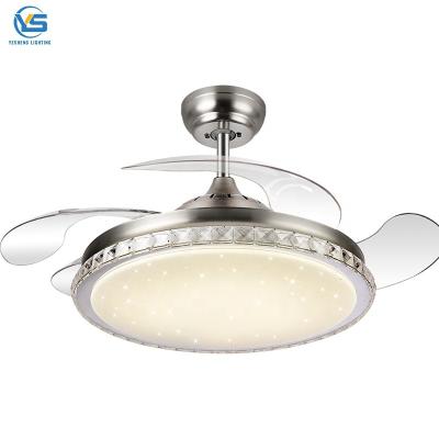 中国 731 Invisible Light Led Crystal Ceiling Retractable Fan Light Minimalist Modern Living Room 販売のため