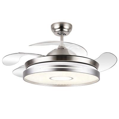 中国 2044B Modern remote control 42inch 110v/220v ceiling fans folding with lights lamp led designer luz con ventilador oculto techo 販売のため