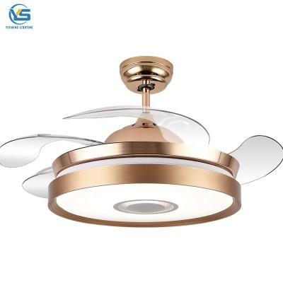 China 2044A Modern remote control 42 inch 220v ceiling fans folding with lights lamp led designer luz con ventilador oculto techo for sale