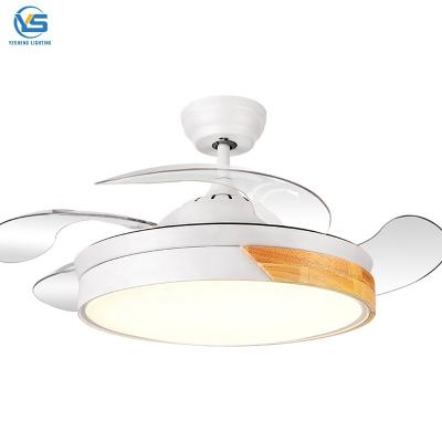 China 2043A Solid Wood Modern Retractable Retractable Fan Light 42 36 Inch 110v 220v Ceiling Folding Fans With Led Lights Lamp for sale