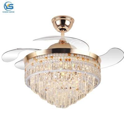 China crystal chandelier fan with 42inch with remote control ceiling fans with crystal chandeliers for sale