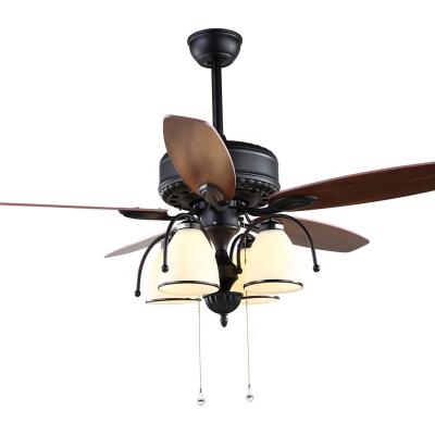 China 52 inch solid wood blade 5 steel blades ceiling fans with light Remote Control for sale