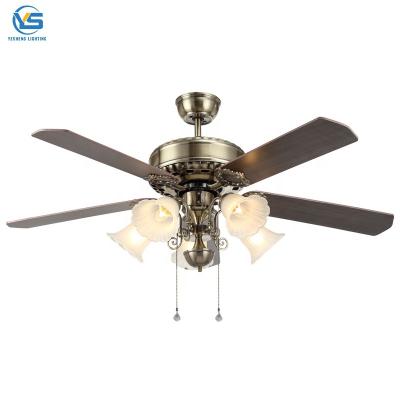 China 52 inch solid wood blade 5 steel blades ceiling fans with light Remote Control for sale