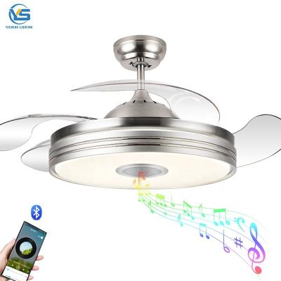 Κίνα Ceiling fan with LED light 36W DC motor Nickel with Speaker 3 color with memory retractable blades 6 speeds remote control time προς πώληση