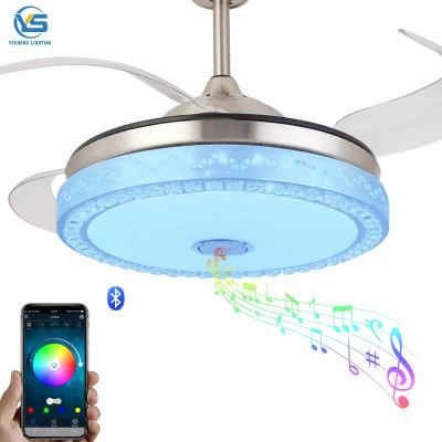 Cina retractable Ceiling Fan with Light and Speaker 7 Changing Color LED Fan Chandelier with Remote 36W (42 Inch) in vendita