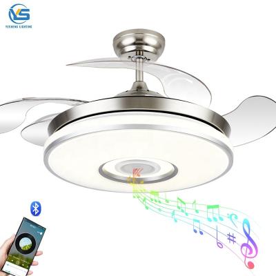 중국 42 Inch Modern Retractable Ceiling Fans with Light Speaker Music Player Chandelier 3 Colors Invisible Blades Remote control 판매용