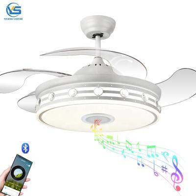 Chine Ceiling fan with LED light 36W 110v DC motor Nickel with Speaker 3 color with memory retractable blades 6 speeds remote control à vendre