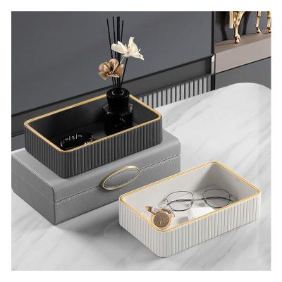 China Viable Newcomer Home Salon Door Delight Small Object Accessories Leather Storage Tray Decor Desktop Cosmetic Key Tray Storage for sale