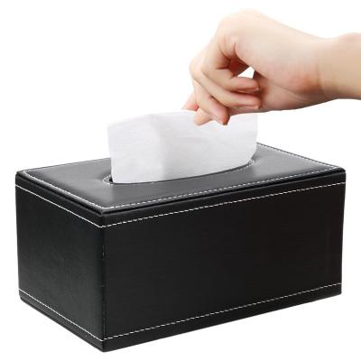 China Custom Logo Lychee Pattern Black Napkins Box Tissue Rectangular Nordic Modern Luxury Magnetic Lower Tissue Box Lid Leather for sale