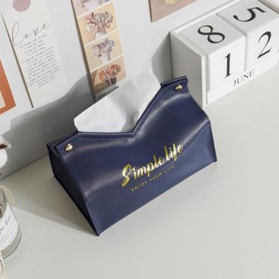 China Vintage Gold Embossing Luxury Logo Leather Tissue Container Restaurant Napkin Holder Car Tissue Box For Hotel/Household for sale