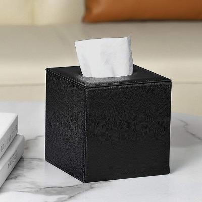 China Nordic modern luxury leather magnetic bottom black lychee pattern napkins design single tissue box magnetic waterproof tissue box for sale