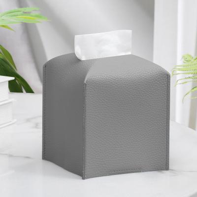 China Modern Logo PU Square Tissue Box Lid Napkin Light Luxury Luxury Custom Leather Holder For Living Room Desktop Tissue Boxes for sale