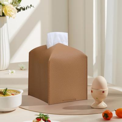 China Lightweight Luxury Square Leather Cloth Stand Cover Vegan PU Tissue Dispenser Folding Leather Box for sale