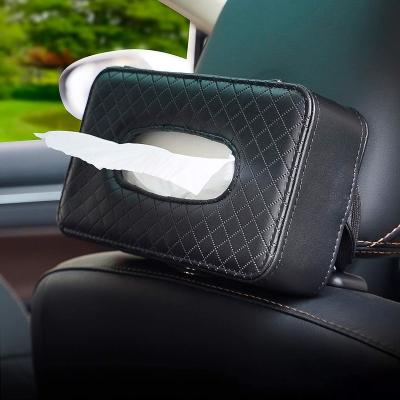 China CLASSIC Hanging Leather Tissue Box Car Backseat PU Tray Container Tissue Dispenser Towel Sun Visor Clip Paper Towel for sale