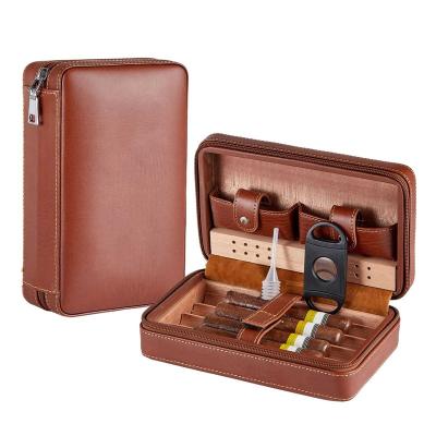 China Cohiba Durable Luxury Cigar Cedar Wood Humidor Portable Travel Cigar Box Humidor Leather Box with Customized Logo for sale