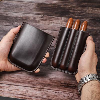 China Mini Portable Durable Gift Travel 3 Finger Humidors Cigarette Holder Leather Cigar Cases Custom Promotion/Luxury Humidors for sale