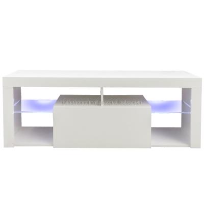 China ZJH 2020 Modern Wooden LED Home Furniture Living Room MDF TV Stand With LED Light In High Glossy for sale