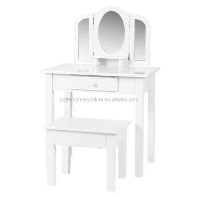 China ZJH Durable Classic Kids Girls Dressing Table Set Makeup Vanity Mirrored Table With Stool for sale