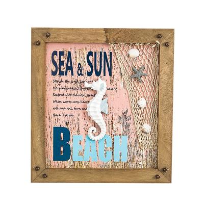 China Europe Bathroom Decor Wood Nautical Paintings for Bedroom Vintage Decor Wall Art Sea and Sun Beach Theme Wall Decor Home Picture for sale