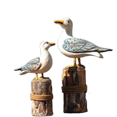 China 2pcs China Seagull Wooden Figurine Nautical Decorations Ornaments Beach Rustic Coastal Home Decorations Vintage Nautical Gifts for sale