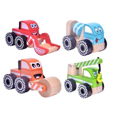 China China Development of 4 Brain Children DIY Wooden Construction Vehicle Assembled Toy Excavator Model Manufacturers for sale