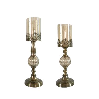 China Small modern tall glass and metal pillar candle holder for sale