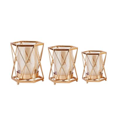 China Modern Medium Cylinder Glass And Metal Candle Holder for sale