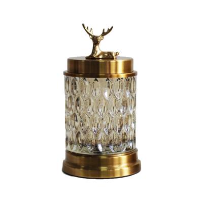 China Viable Decorative Gold Deer Metal Lid Glass Candy Jar for sale