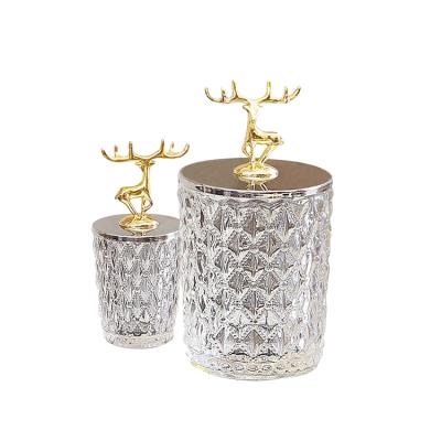 China Small Deer Sustainable Home Decorative Golden Metal Lid Glass Candy Jar for sale