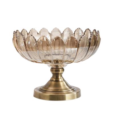 China Sustainable Metal and Brown Glass Footed Fruit Bowl for sale