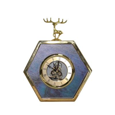 China Elk Style Antique Agate Hexagon Decorative Desk Table Clock for sale