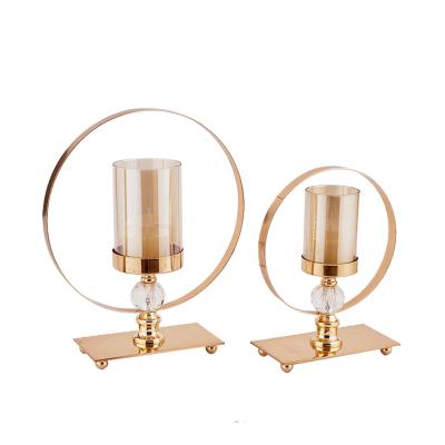 China Modern Wholesale Gold Circle Candlestick Candle Holder Glass Stand for sale