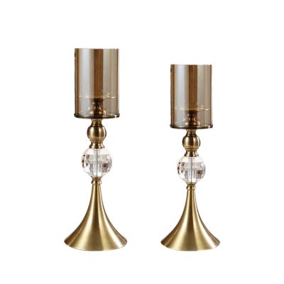 China Single Glass Modern Gold Pillar Candlestick Candle Holder for sale