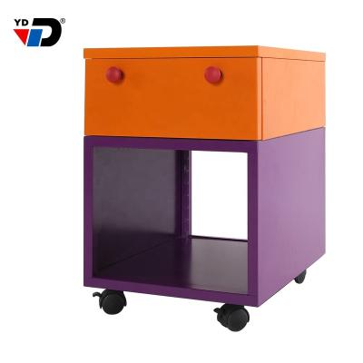 China Custom Modern Multi Coating Harmless Steel Metal Side Bed Pedestal Side Bed Baby Storage Drawer Toy Center Furniture Mobile Cabinet for sale