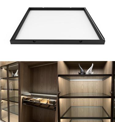 China Modern LED Lit Glass Shelf Display Racks Light Up Shelf Lighting Display Cabinet Glass Beams Wardrobe Shelving Lamp for sale