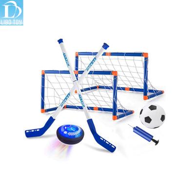 China Sports Toy Amazon Hot Sale 2 in 1 Hover Hockey Soccer Ball Kids Toys Set Indoor Electric Hover Ice Hockey Toys for sale