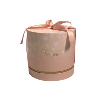 China Recyclable Single Round Ribbon Flower Arrangement Flower Box Wedding Handheld Gift Box for sale