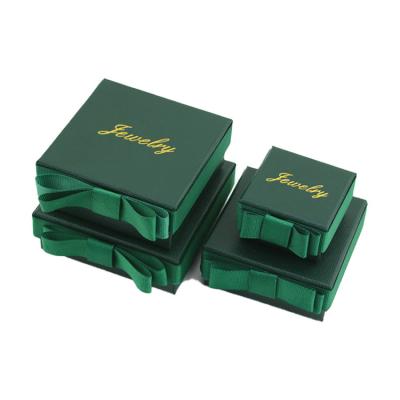 China Recyclable Creative Bow Jewelry Box Ring Necklace Box Dark Green Jewelry Storage Box for sale