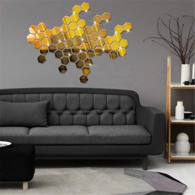 China 12Pcs 3D LUXURY Hexagon Mirror Wall Wall Stickers DIY Art Home Decor Living Room Decorative Acrylic Stickers for sale