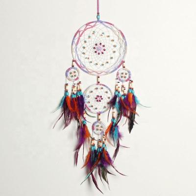 China India Hanging Dreamcatcher Large Circles Handmade Feather Large Macrame Dream Catcher Supplies for sale